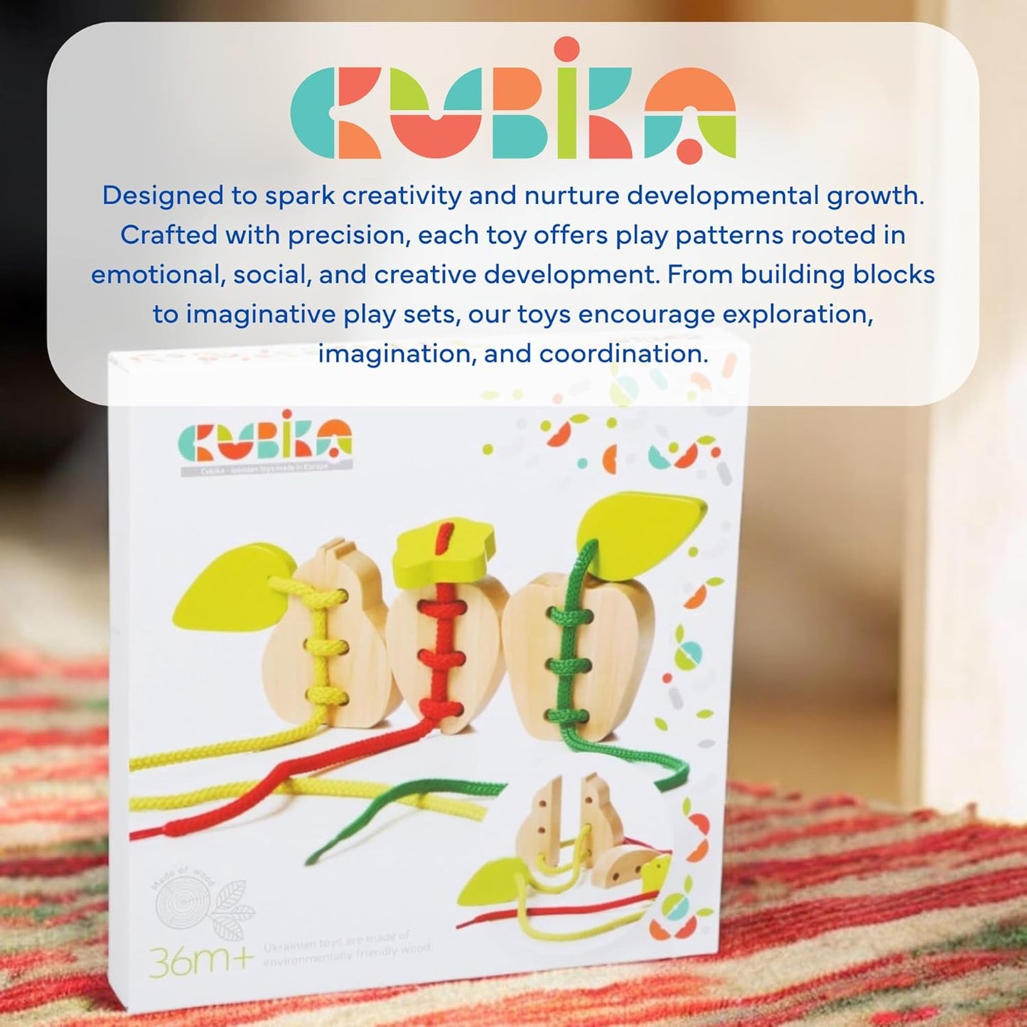 CUBIKA Wooden Flyring Cars Lacing Toy – Montessori Lacing Toy for Kids Ages 3+ – Wooden Lacing Cards with Threading String – Fine Motor Toy – FSC-Certified Wood, Travel Toy for Toddlers