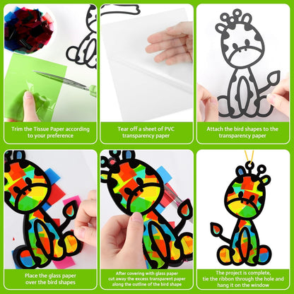 32 Sets Outer Space Suncatchers Craft Kit DIY Window Stained Glass Effect Planet Astronaut Alien Paper Crafts Home School Classroom Decoration Kid Birthday Gift Creative Art Project Activity Game - Colors A