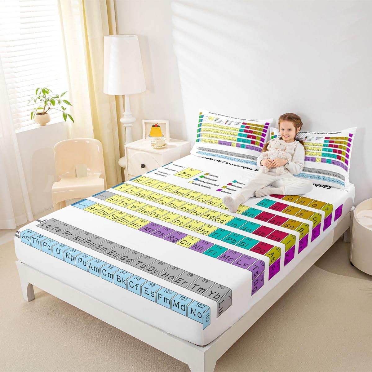 Erosebridal Science Theme Bed Sheets Set Full Size for Boys Girls Chemistry Periodic Table Print Sheet Set Chemical Subject Theme Sheets Teens Kids Math Science Atyle Fitted Sheet 4 Pcs