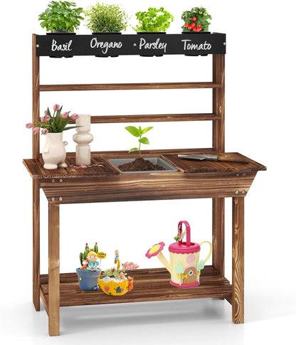 KOTEK Mud Kitchen with Canopy, Outdoor Play Kitchen with Removable Sink, Chalkboard, 4 Stoves, Cooking Accessories & Storage Cabinet, Wooden Toy Kitchen Playset for Kids Age 3+