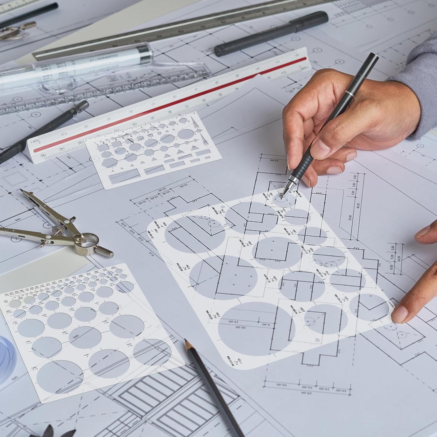 3pcs Circle Templates for Drafting - 3 Size Clear Stencils for Drawing Flexible Multifunctional Round Geometric Ruler Plastic Tracer Measuring Tool for Office School Building Formwork