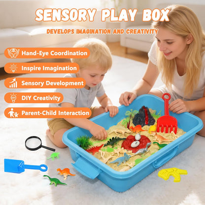 Vectronum Dinosaur Sensory Sand Kit for Boys, Sensory Bin with Lid, 2.64lbs Sand, Archaeology Tools, Dino Figures & Skeletons, Dinosaur Toys for Kids Toddlers 3-5 5-7+ Year Old Christmas Birthday Gift