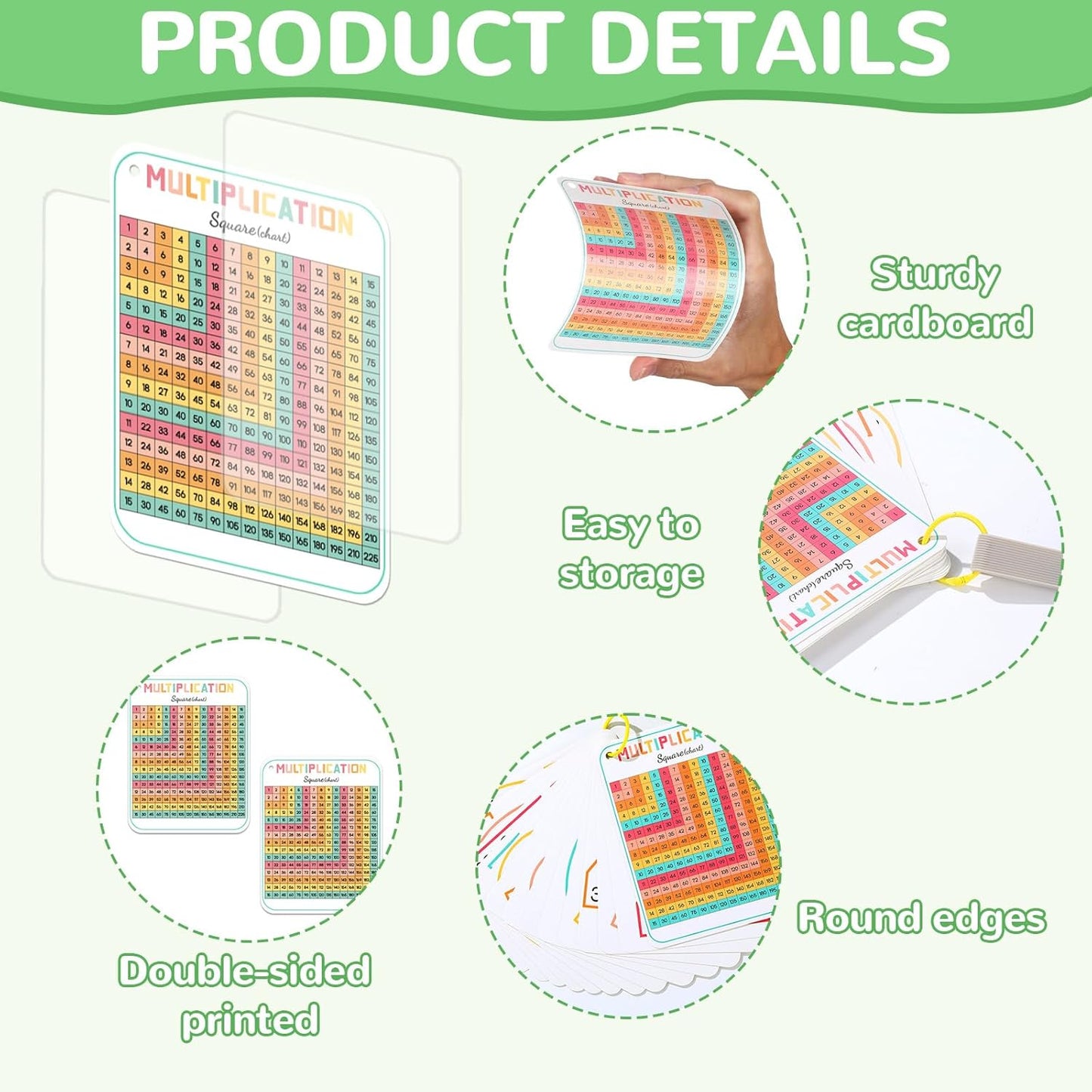 15 PCS Math Multiples Posters from 2 to 15 Counting Numbers Times Charts Hole-Punched Multiplication Cards with 1 Binder Ring Math Must Haves Home Leaning Supply