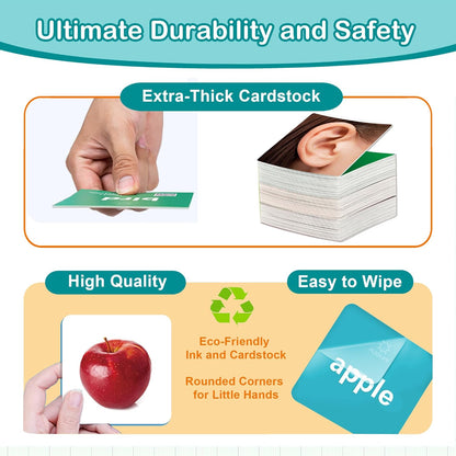 Thick Baby Flash Cards for Toddlers 1-3 Sight Words Flash Cards for Kindergarten，50 First Words Fun Video Flash Cards for Toddlers，Learning Resources Kids Aba Therapy Materials