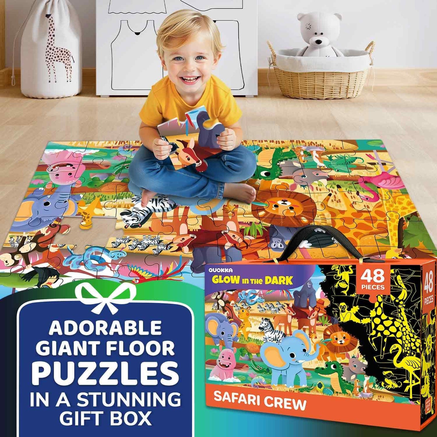 QUOKKA Floor Puzzles for Kids Ages 4-8 – 2x3 FT Giant Search and Find Jigsaw – 48 Large Pieces – Above and Beyond Observational Scene – Educatinal Montessori Toy with Gift Box – Fun Learning Activity