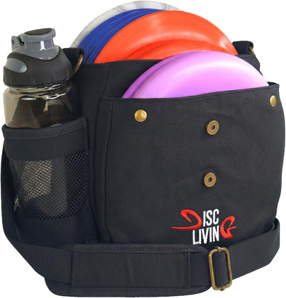 Disc Golf Bag | Frisbee Golf Bag | Easy to Carry | Lightweight Fits Up to 10 Discs | 16 oz Waxed Canvas Sturdy Design | Belt Loop | Double Button Design | Bottle Holder
