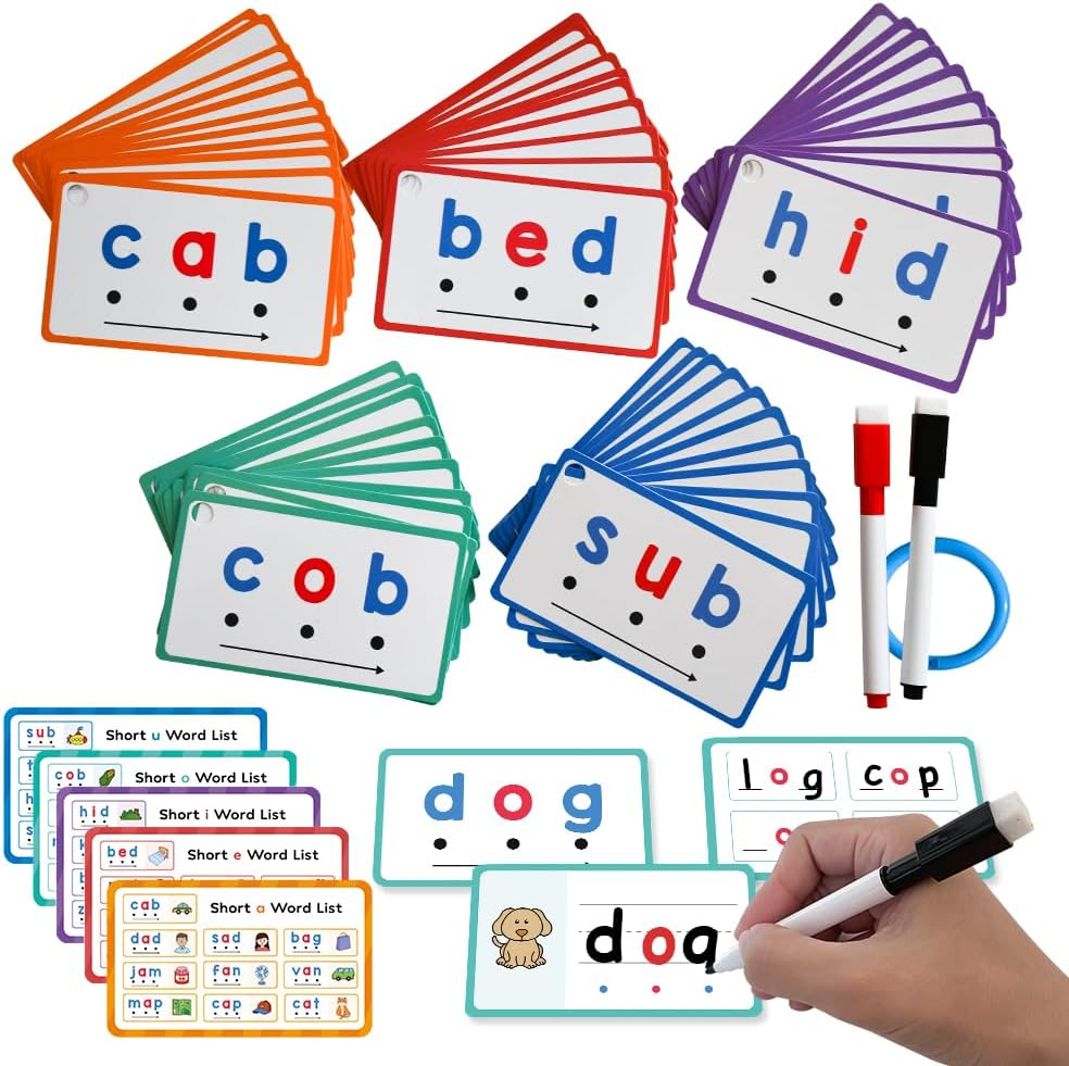 Lachilly Montessori CVC Words Writing Cards, Phonics Games Flash Card, Beginning Phonics Word Builders, Sorting Spelling Word Learning Aids, Speech Therapy Toys for Kids, 60 Cards