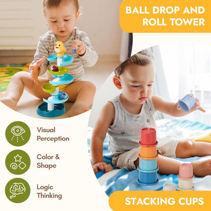 Giant bean Montessori Toys for Baby, 6-in-1 Wooden Early Education Learning Toys with Sensory Teething,Object Permanence Box,Shape Sorting Stacking Ring,Mirror Puzzle,Christmas Toy for Kid 1 2 3