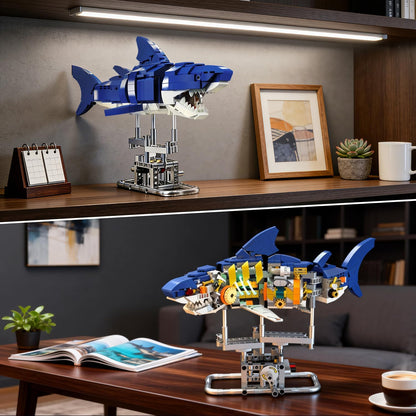 INSOON Mechanical Shark Building Set with LED Light, 687 PCS Movable Ocean Animal with Display Stand, Sea Fish Building Block Toy, Home Decor Gift for Adults Teens Kids Boys Ages 12+