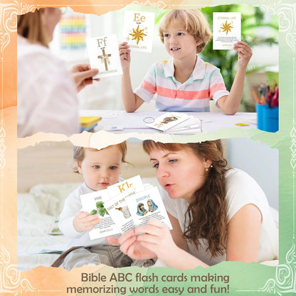 Skyygemm 26 Pcs Bible ABC Flash Cards Christian Bible Verse Alphabet Cards KJV Version Religious Scripture Memory with Stainless Steel Ring for Preschool Sunday School Toys Basket Suffers