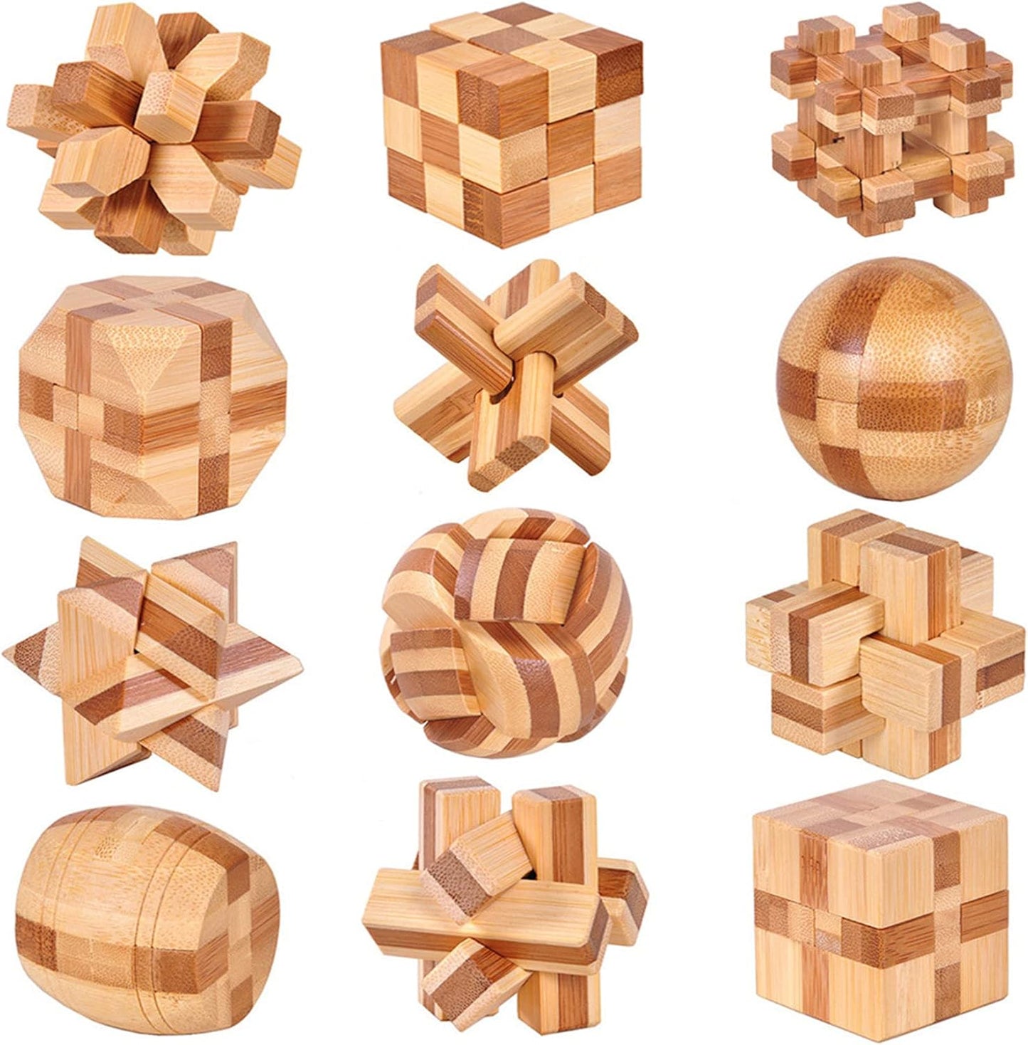 VolksRose 9pcs Wooden Brain Teaser Puzzles, IQ Challenge Puzzle Games, Logic Smart Mind Puzzle Box Lock Toy Removing Assembling 3D Small Puzzle Gift Set for Adults Teenagers Kids, 1.8inch 4.5cm