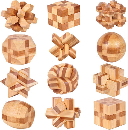 VolksRose 9pcs Wooden Brain Teaser Puzzles, IQ Challenge Puzzle Games, Logic Smart Mind Puzzle Box Lock Toy Removing Assembling 3D Small Puzzle Gift Set for Adults Teenagers Kids, 1.8inch 4.5cm