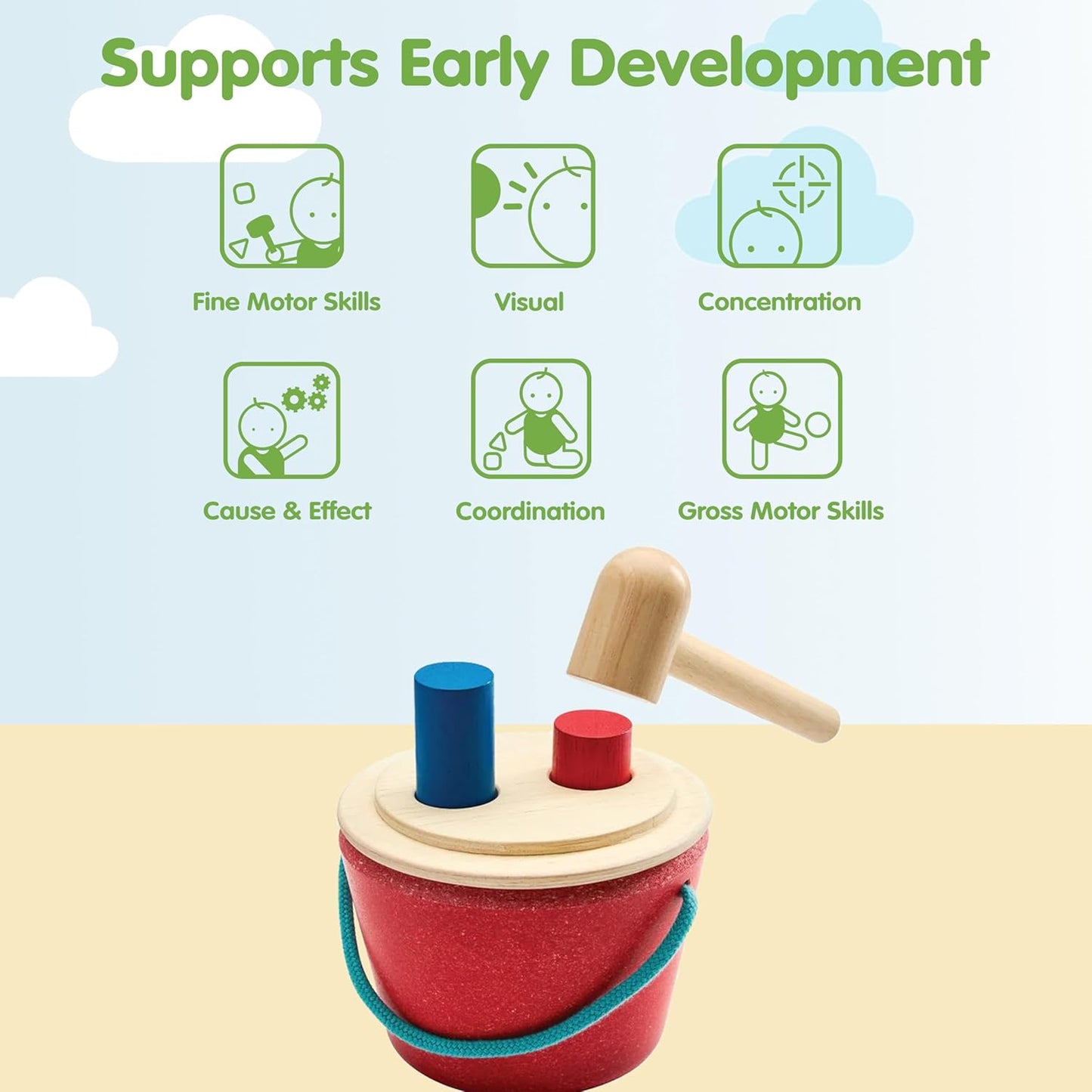 PlanToys® Geo Sorting Bucket | Wooden Shape Matching Toy for Toddlers 12M+ | Montessori Educational Sorting Toy with 3D Blocks | Develops Shape Recognition, Problem-Solving & Fine Motor Skills