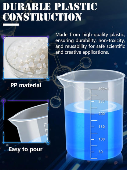 Artcome Plastic Graduated Cylinders and Beakers with 5 Pipettes, 10/25/50/100/250ml Cylinders, 10/25/50/100/150/250/500/1000ml Beakers, 5 Stirring Rods – Ideal for Science Lab, DIY, Halloween Decor