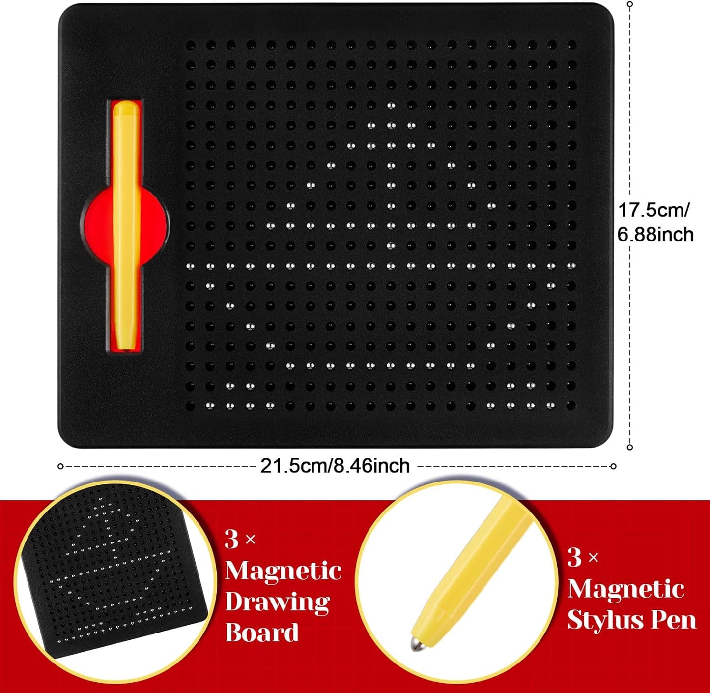 Yexiya 3 Pcs Magnetic Drawing Board for Kids, Toddler Travel Drawing Kit Magnet Sketch Thread Board with Stylus Pen and Beads Toy for Child Quiet Time Activities (7 x 8.5 Inches,Blue)