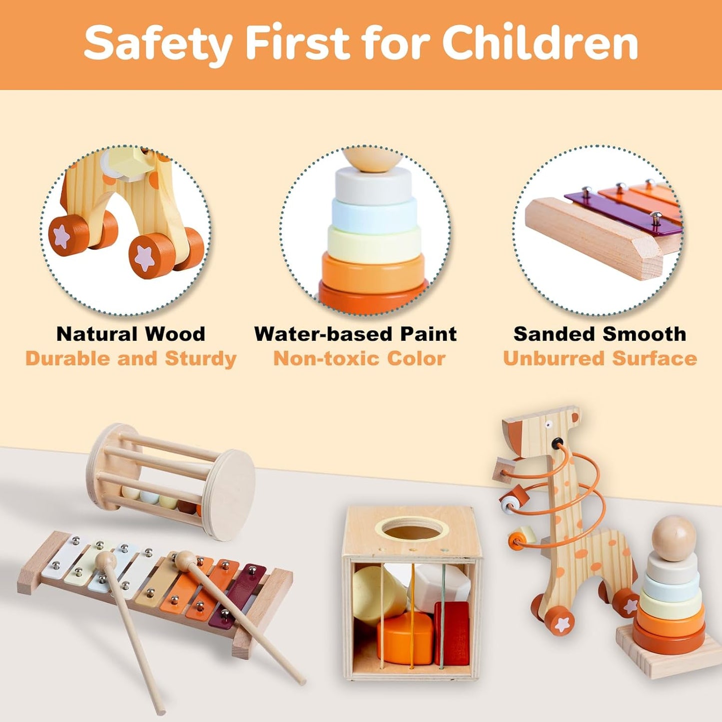 Wooden Montessori Toys for 6-12 Months,Montessori Baby Blocks Toy for 6-12-18 Months,Shape Sorting,Xylophone,Development Toys for Girls Boys Birthday Chiristmas Gifts