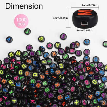 SUTOUG 1000PCS Colourful Letter Beads for Threading, 4 x 7 MM Acrylic Round Alphabet Beads for Jewellery DIY Making Crafts Bracelets Necklaces Ornaments