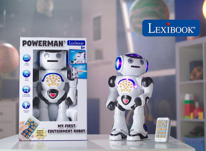 LEXiBOOK, Powerman Neo, My Robot Full of Technology, Remote Control and Gesture Control, Educational Activities in English, Programmable, Music and Dance, Sound and Light Effects, Blue/White, ROB18EN