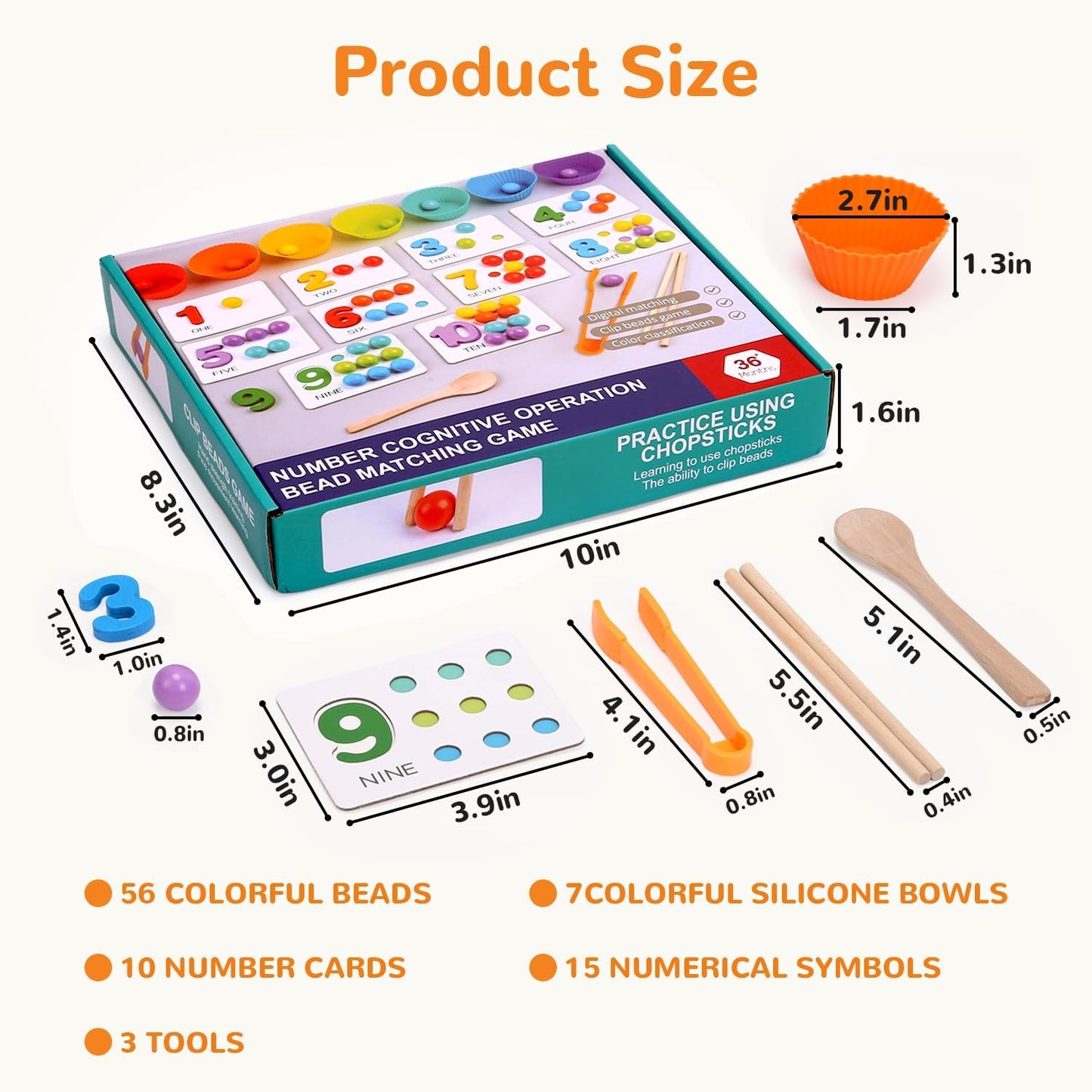 Wooden Peg Board Bead Game, Montessori Arithmetic Math Toy Set with Beads, Chopsticks & Spoons, Children's Preschool Fine Motor Toys for 3 4 5 Years Old