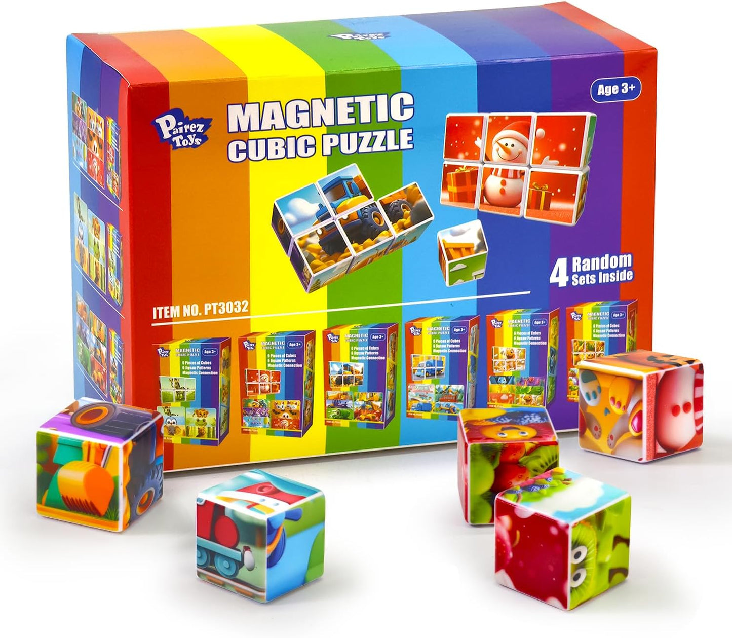 Pairez Toys 3D Magnetic Cubic Jigsaw Puzzle Toys for Toddlers, Large Building Blocks Cubes 1.65 Inches, Sensory & Montessori Toys for Kids 3-5