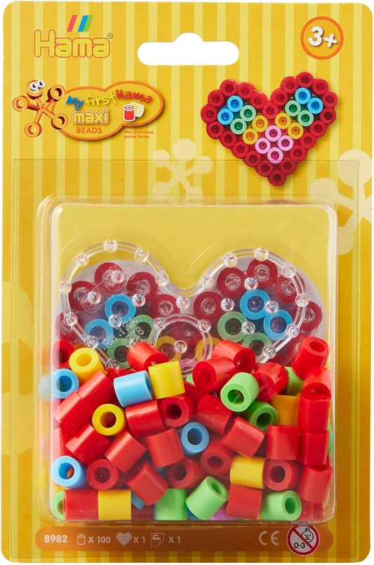 Hama Perlen 8982 Ironing Beads Heart, Blister Pack with Approx. 100 Maxi Beads, 1 Pin Plate for Attaching, Ironing Paper, for Children from 3 Years