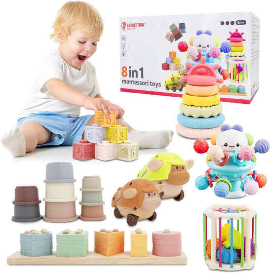 LUCKFUTURE Baby Toys 6 to 18 Months, 8 in 1 Montessori Toy Set, Educational Learning Toy for Toddlers Babies Sensory Toys Newborn Infant Gifts for Boys & Girls