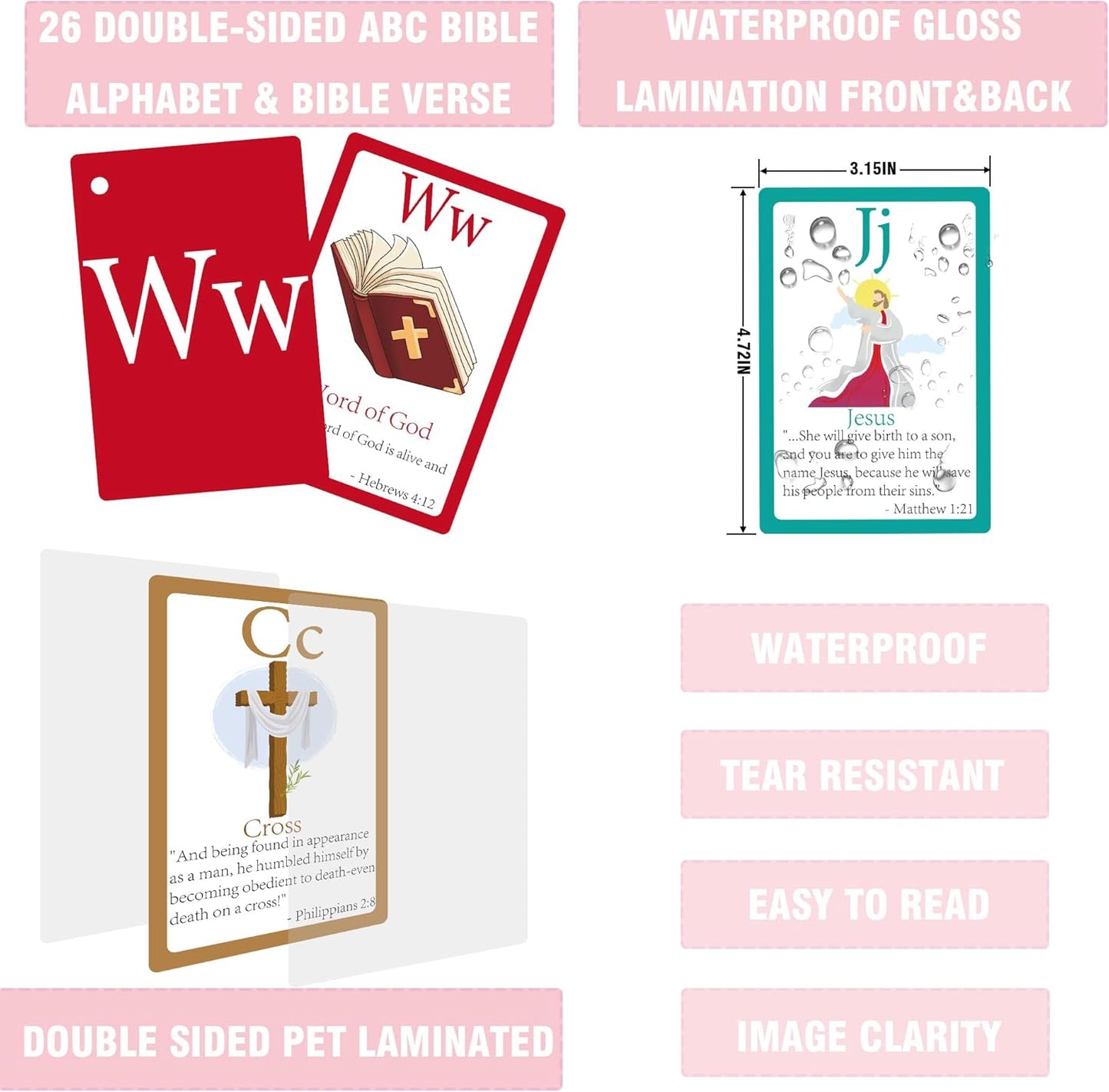 26 Bible Alphabet Flash Cards for Toddlers, Christian FlashCards for Kindergarten, Preschool, Homeschool, Toddler Bible 2-4 Years