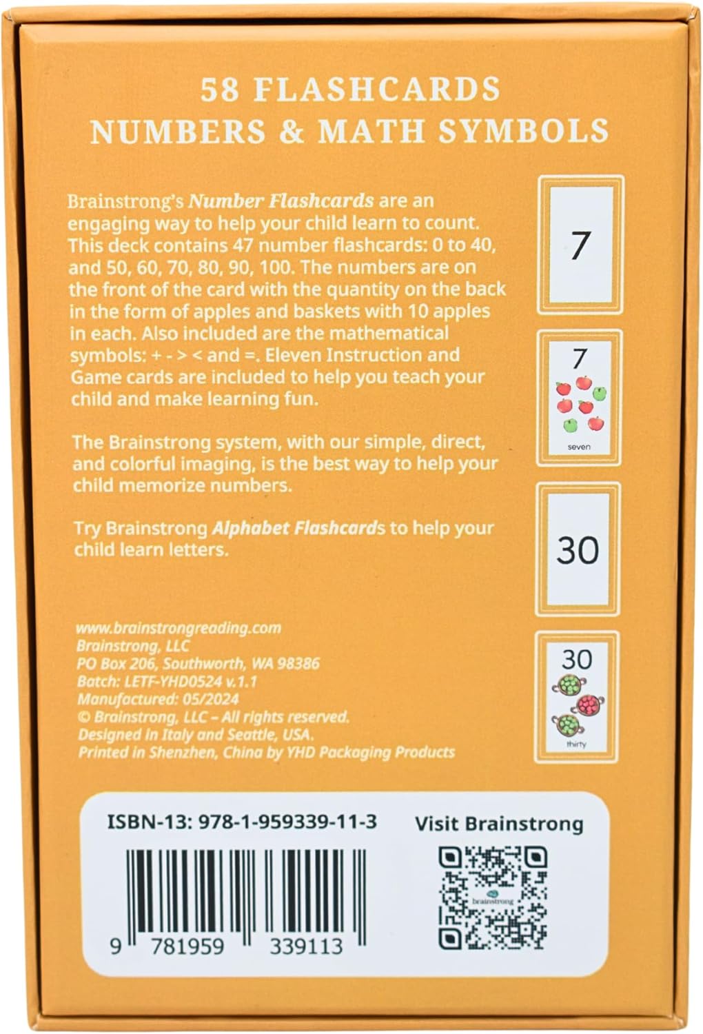 Number Flashcards | 54 Preschool & Kindergarten Counting Cards | Numbers & Math Symbols | Brainstrong Premium Flash Cards