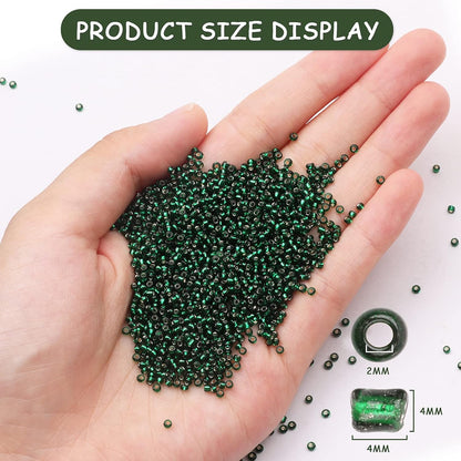10100 Pcs Size 11/0 Glass Seed Beads, 2 mm Dark Green Small Mini Spacer Loose Pony Beads for Jewelry Making and DIY Crafts - Colors B