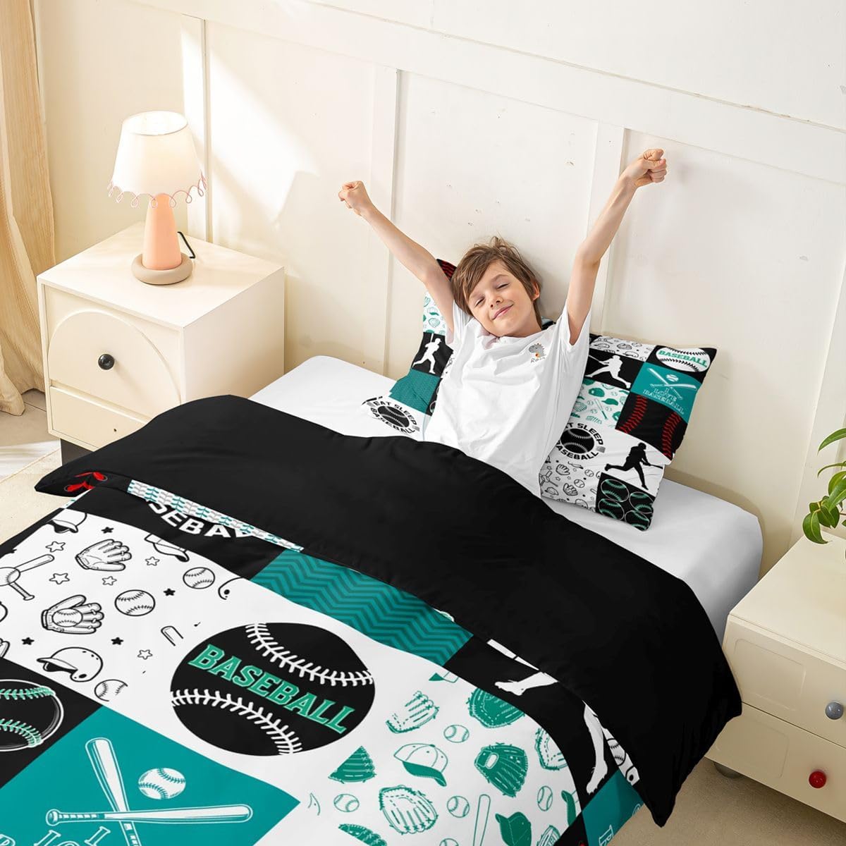 Drum Kit Duvet Cover,Kids Musical Instruments Bedding Set,Rock Music Comforter Cover for Boys Girls Room Decor,Neon Lighting Lightweight Bedspread Cover Twin Size with 1 Pillow Case(No Comforter)