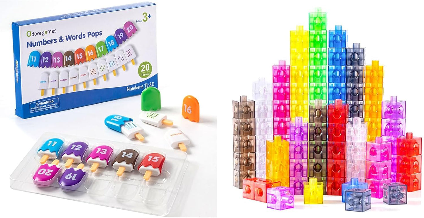 Mini Number Pops 11-20 – Translucent Math Blocks – Engaging Math Toy, Light Table Manipulatives, Linking Cubes for Early Learning and Creative Play