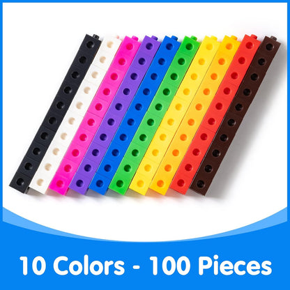100 Pcs Math Linking Cubes with 384 Cartoon Stickers - STEM Counting Cubes & Math Manipulatives for Kids, Learning Activities for Kindergarten & Elementary School
