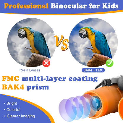 Real Binoculars for Kids Gifts for 3-12 Years Boys Girls 8x21 High-Resolution Optics Compact Toy Binocular for Bird Watching,Travel, Camping