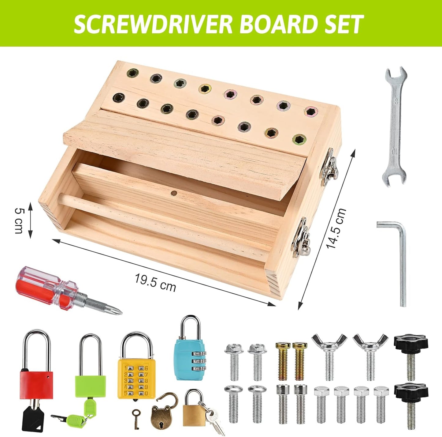 Montessori Screwdriver Board Set, Montessori Toys for 3 4 5 with 6 Locks and Keys, Toddler Screwdriver Toy, Kids Tool Set, Preschool Learning Sensory Toy, Fine Motor Skills Toys