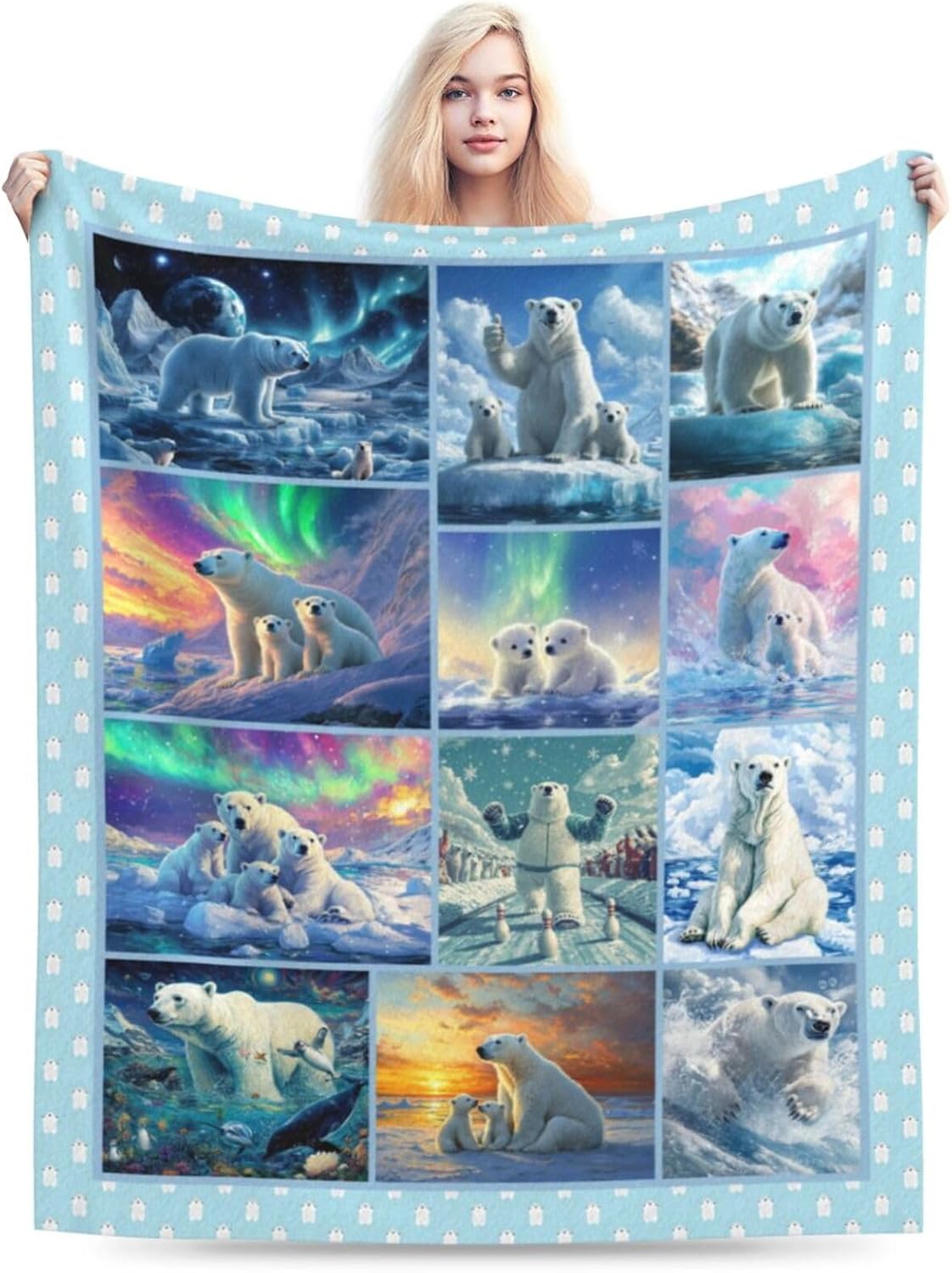 Bear Print Blanket Cute Baby Bear Fleece Throw Blanket Fuzzy Plush Super Soft Cozy Warm Decor Blanket Toddler Nursery Gifts for Boys Girls Kids Adult Men Women 40"x50"