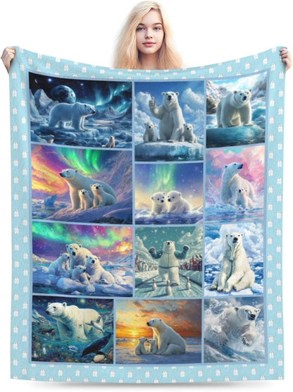 Bear Print Blanket Cute Baby Bear Fleece Throw Blanket Fuzzy Plush Super Soft Cozy Warm Decor Blanket Toddler Nursery Gifts for Boys Girls Kids Adult Men Women 40"x50"