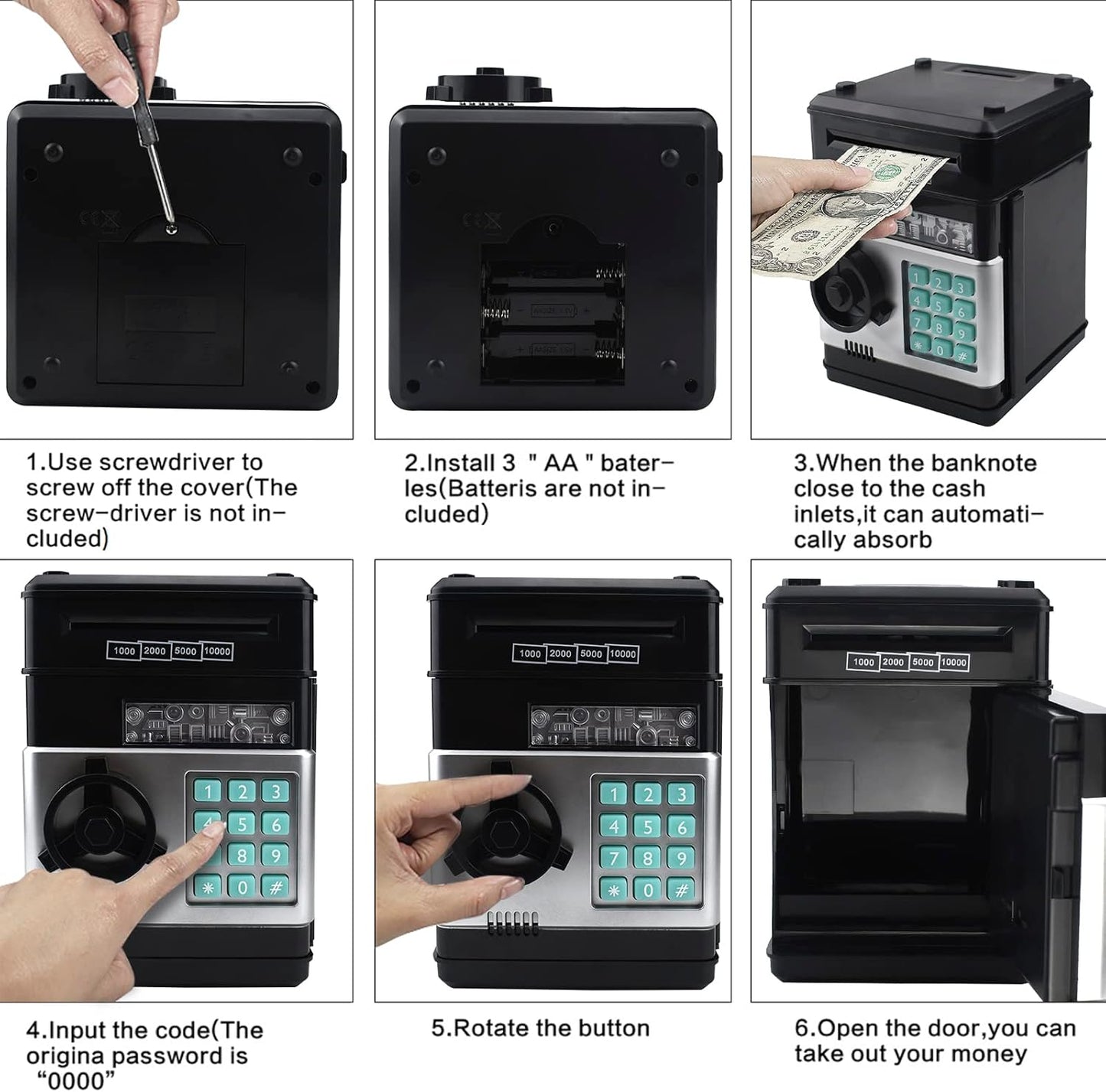 HUSAN Piggy Banks Money Banks for Kids, Electronic Password Code Money Banks ATM Banks Box Coin Bank for Children Boys and Girls (Grey Bue)