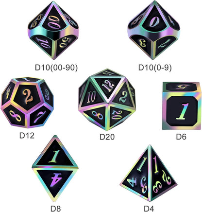 DnDnD Heavy Polyhedral Metal Dice Set with Metal Box, 7-die Shiny Blue Surface with Golden Number for RPG,Dungeons and Dragons,Pathfinder,Shadowrun,D&D,Role Palying Game and Math Teaching - Colors B