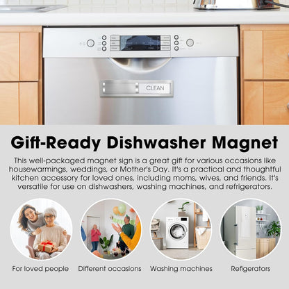 Clean Dirty Magnet for Dishwasher, Premium Stainless Steel, Dirty/Clean Speckled Design, Durable Magnet & Clear Indicators with Extra Tape (Silvery-Gray-01)