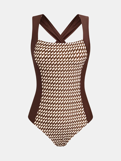 CUPSHE Women's One Piece Swimsuit Tummy Control Color Block Bathing Suit Cutout Crisscross Back Self Tie Retro