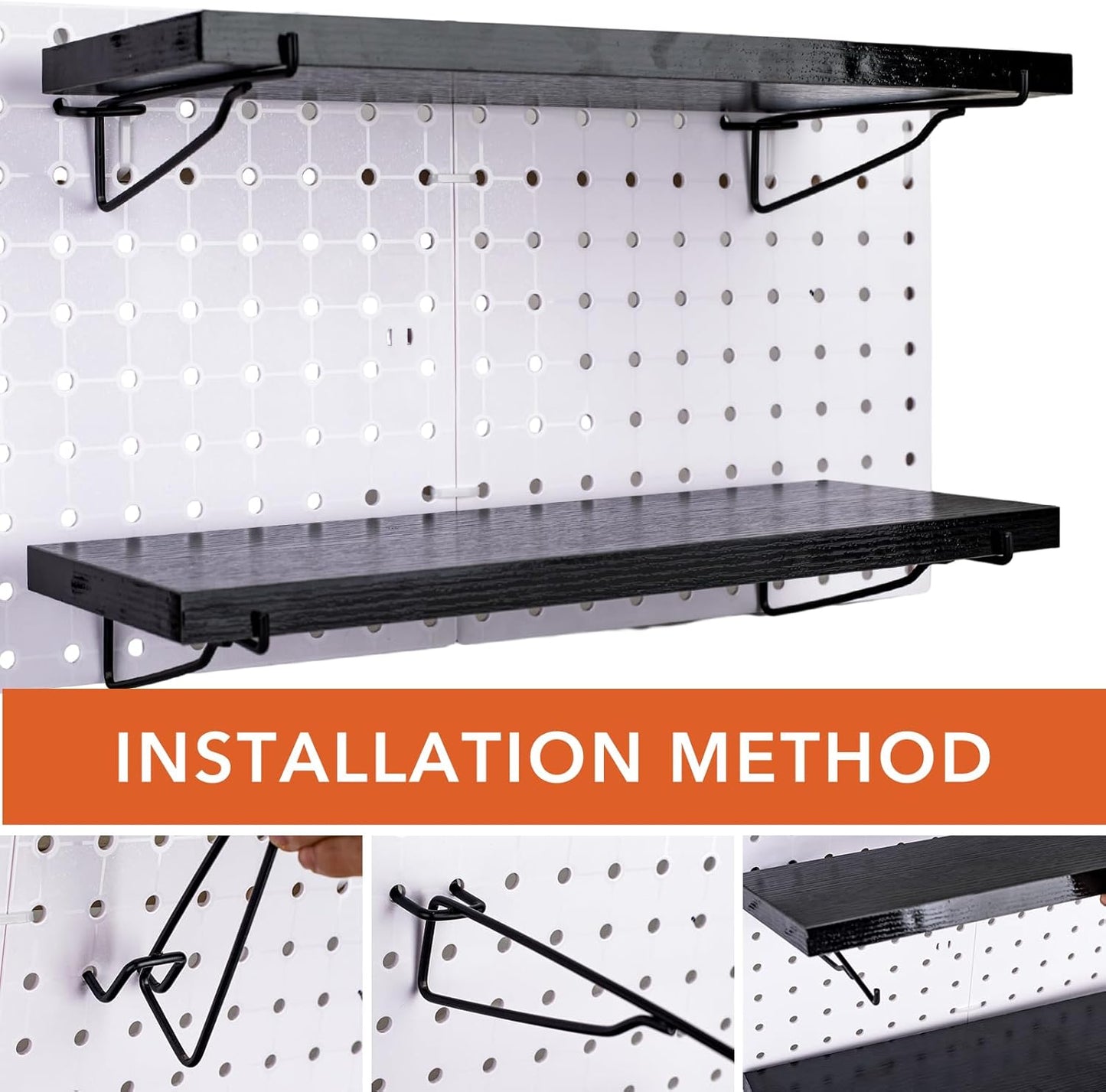 Pegboard Shelf Set - 6 Heavy Duty Peg Board Shelves & Steel Brackets, Organizer for Storage, Garage, Workbench, Craft, Office