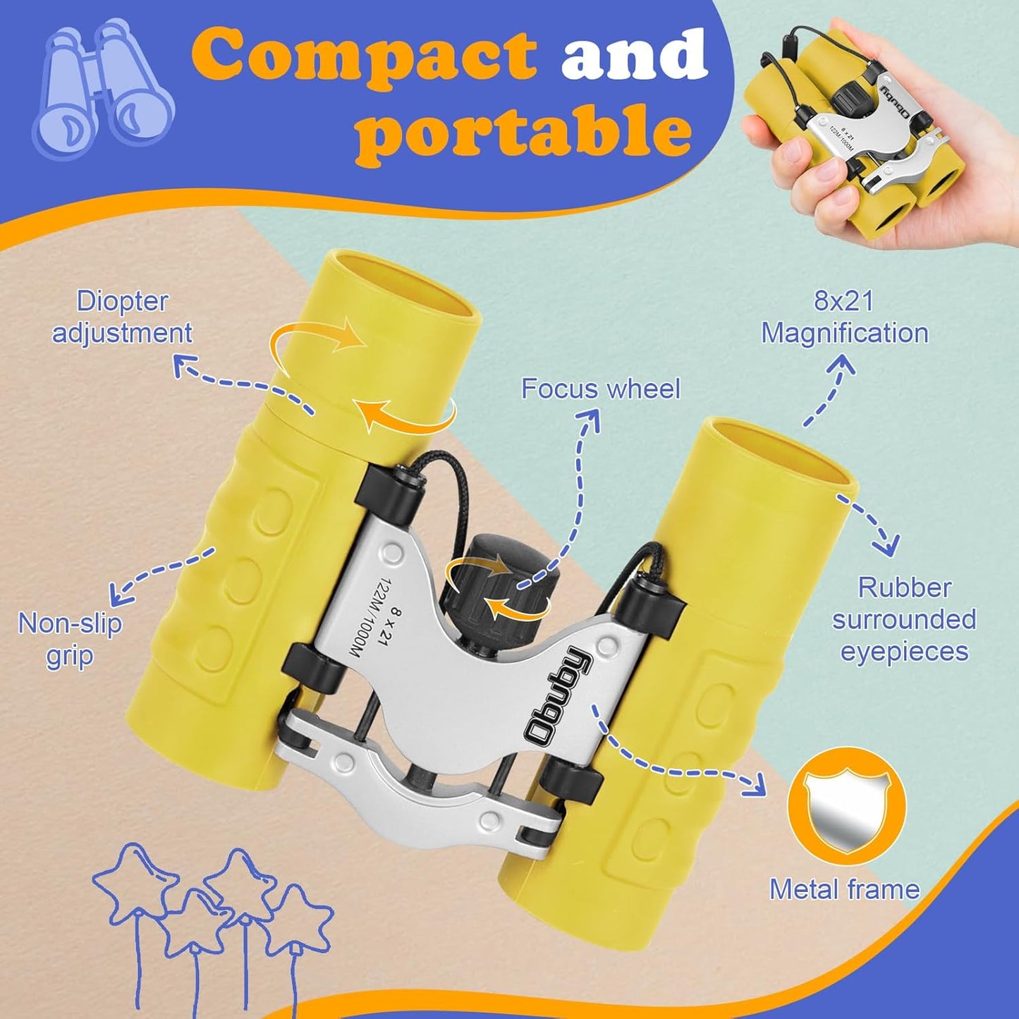 Real Binoculars for Kids Gifts for 3-12 Years Boys Girls 8x21 High-Resolution Optics Compact Toy Binocular for Bird Watching,Travel, Camping