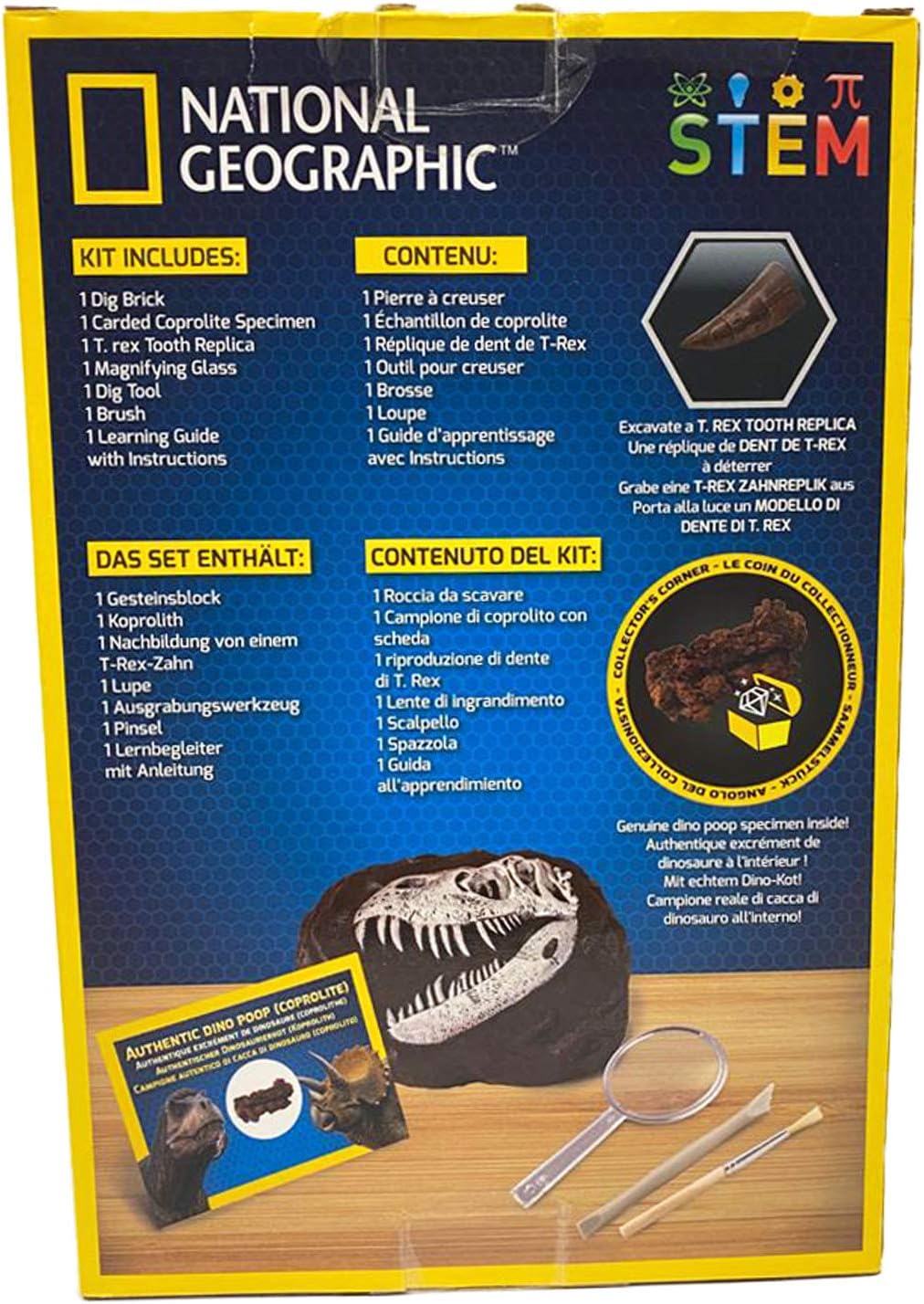 National Geographic Dinosaur Dig Kit - Fascinating Excavation Kits for Kids with Replica T-Rex Tooth and Genuine Dino Poop Fossil | STEM Educational Science Kits Gifts for 8+ Year Old Boys and Girls