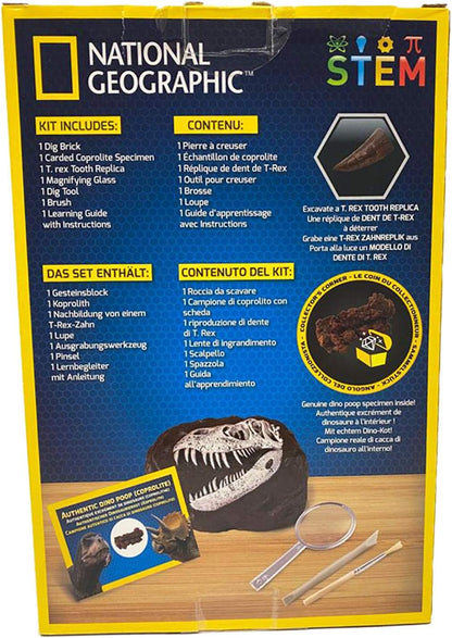 National Geographic Dinosaur Dig Kit - Fascinating Excavation Kits for Kids with Replica T-Rex Tooth and Genuine Dino Poop Fossil | STEM Educational Science Kits Gifts for 8+ Year Old Boys and Girls