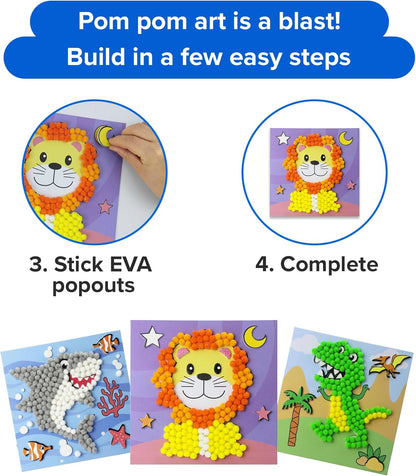 Little Jupiter DIY Pom Pom Art - Makes 3 Pieces -Boy & Girl Crafts for Kids Age 3-5 - Toddler Crafts - Pom Pom Art Projects for Kids 3-5 - (Set 2-Unicorn, Rainbow, Cat)