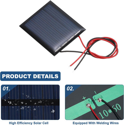 MECCANIXITY 2 Pcs 5.5V 0.44W 70mA Mini Solar Panels, Small Polycrystalline Solar Cell Panel with 2 Cable for DIY Electric Toy Materials Kits Charger, 60mm x 60mm