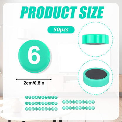 1-50 Magnetic Numbers, 0.8" Multi-Use Numbered Magnets Round Dry Erase Board Number Magnets for Fridge Calendar Whiteboard Home Classroom Office Supplies (Green)