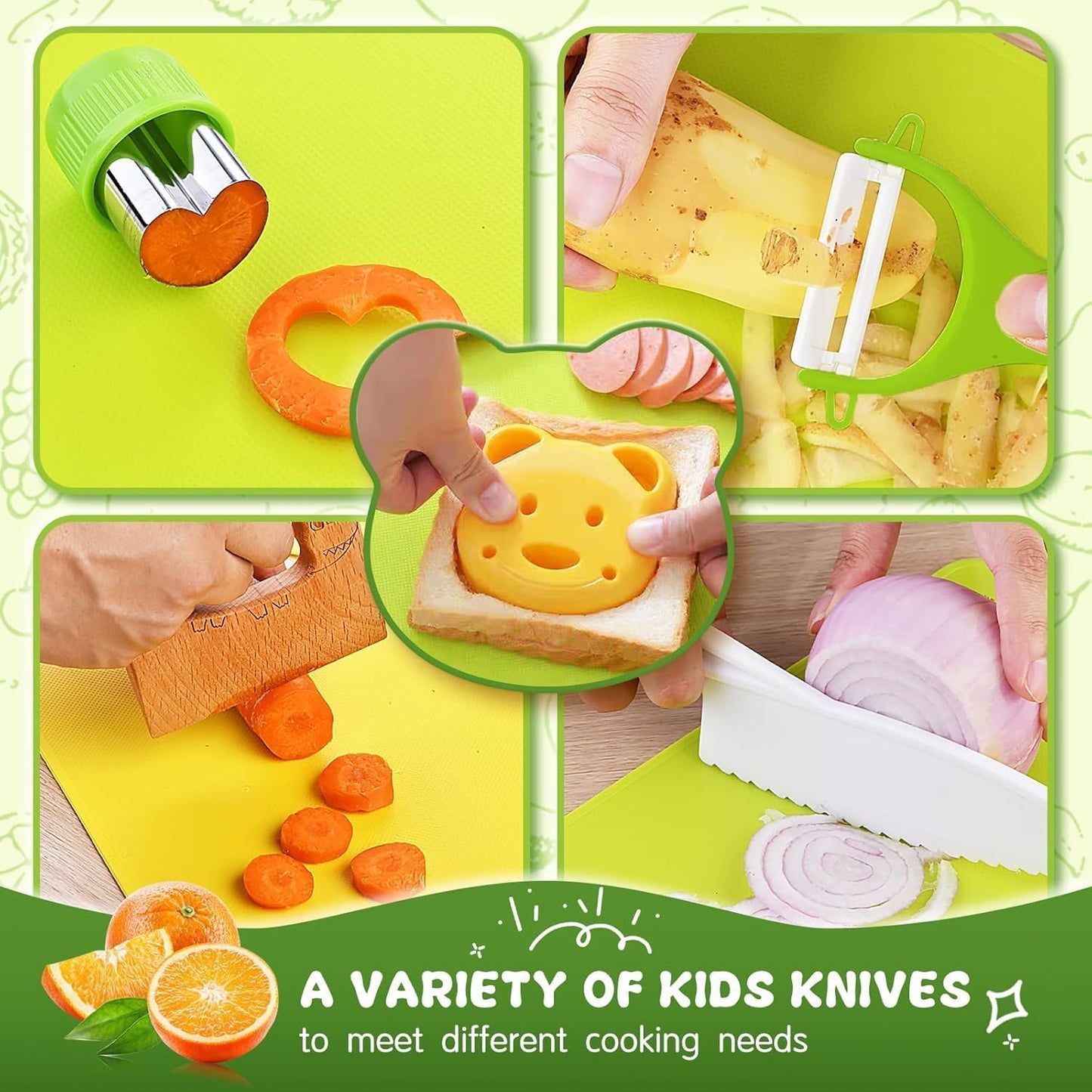 13 Pieces Montessori Kitchen Toys for Toddlers-Kids Cooking Sets Real-Toddler Toys Set for Real Cooking with Plastic Children Safe Knives Crinkle Cutter Kids Cutting Board