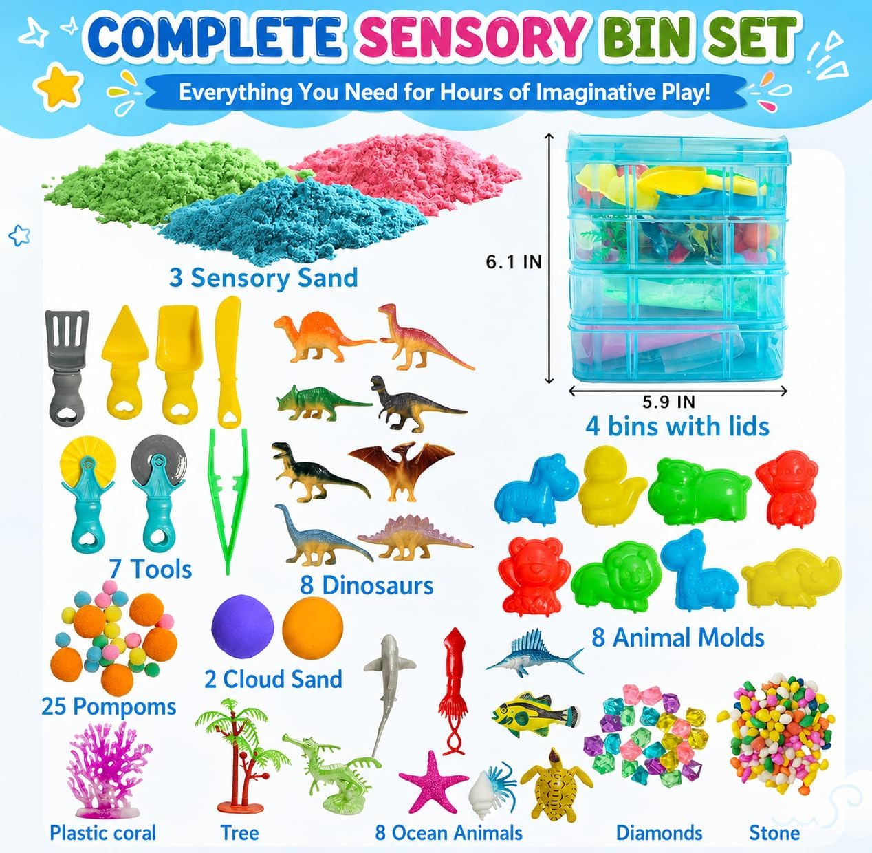 Dino & Ocean Sensory Bin, Dino & Ocean Sensory Toys with Play Sand for Toddlers Boys and Girls,Kids Toys Gift Sand Box for Age 3 4 5 6 7 8