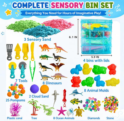 Dino & Ocean Sensory Bin, Dino & Ocean Sensory Toys with Play Sand for Toddlers Boys and Girls,Kids Toys Gift Sand Box for Age 3 4 5 6 7 8